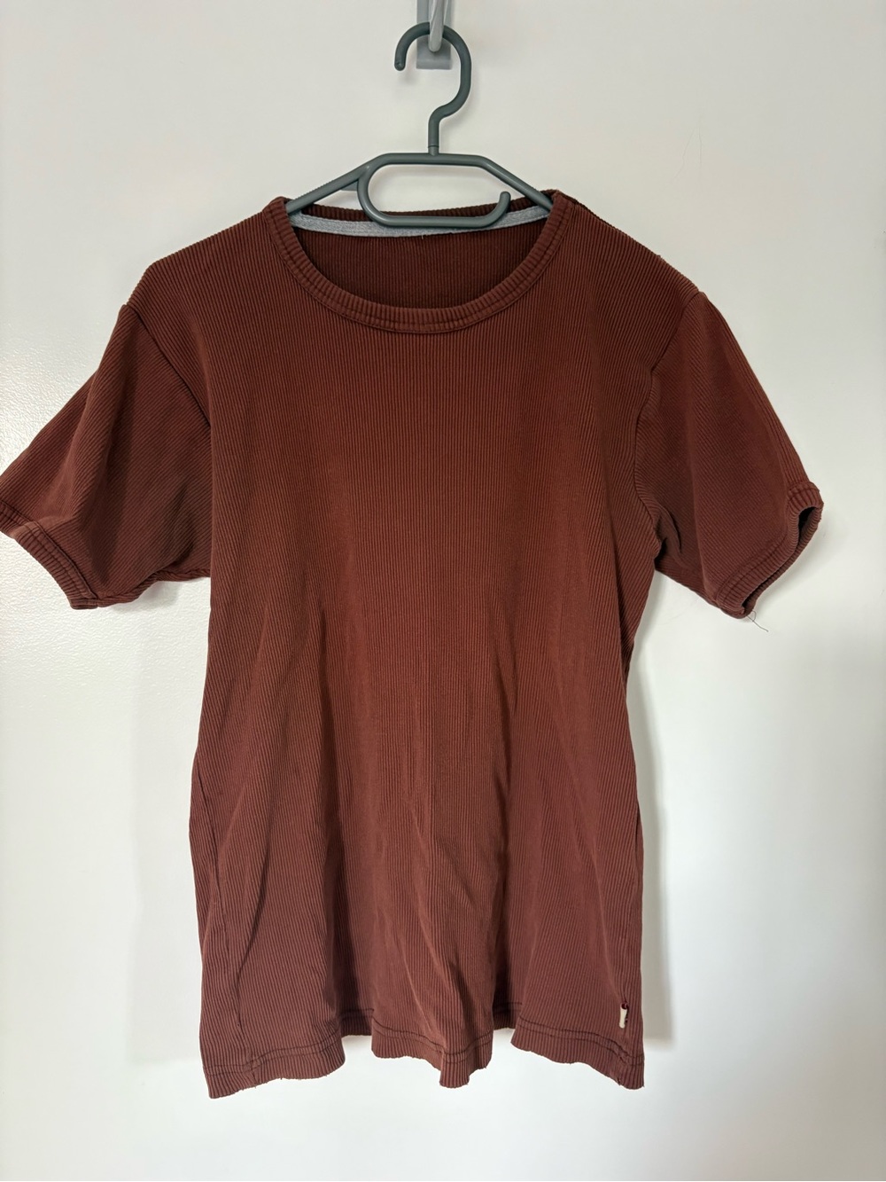 Vintage Short Sleeve Ribbed T-Shirt - Brown